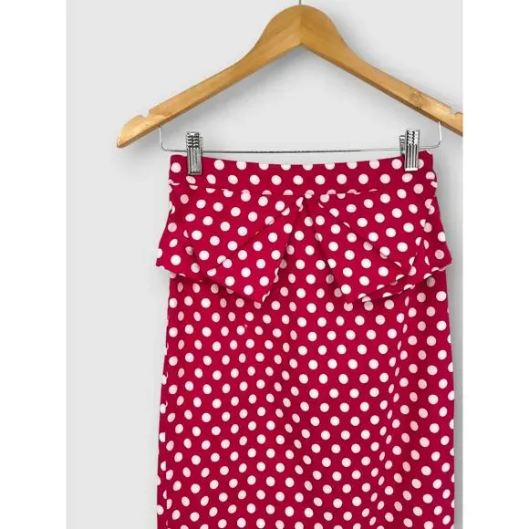 Grace Karin Polka Dot Peplum Pencil Skirt Retro Pin Up Ruffle Waist Size S - Picture 4 of 6